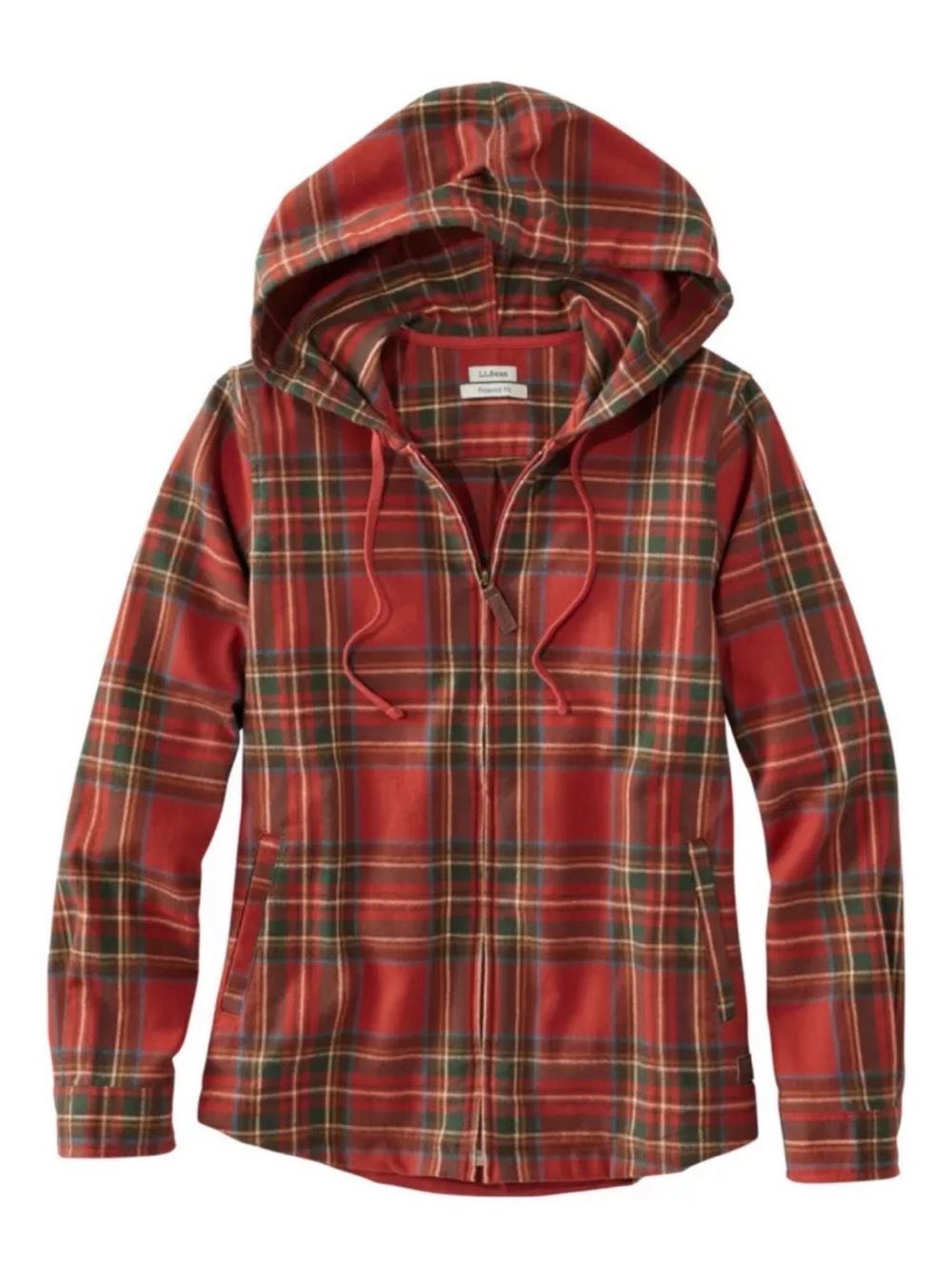 LL Bean Women's Scotch Plaid Flannel Shirt, Relaxed Zip Hoodie Medium Petite